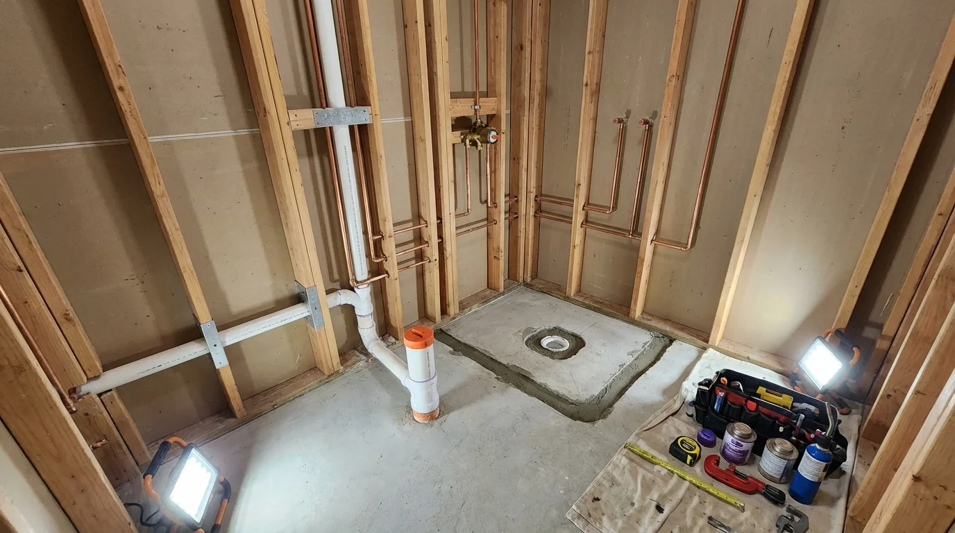 Bathroom rough-in plumbing during remodel by Johns Plumbing LLC in Pine Bluff