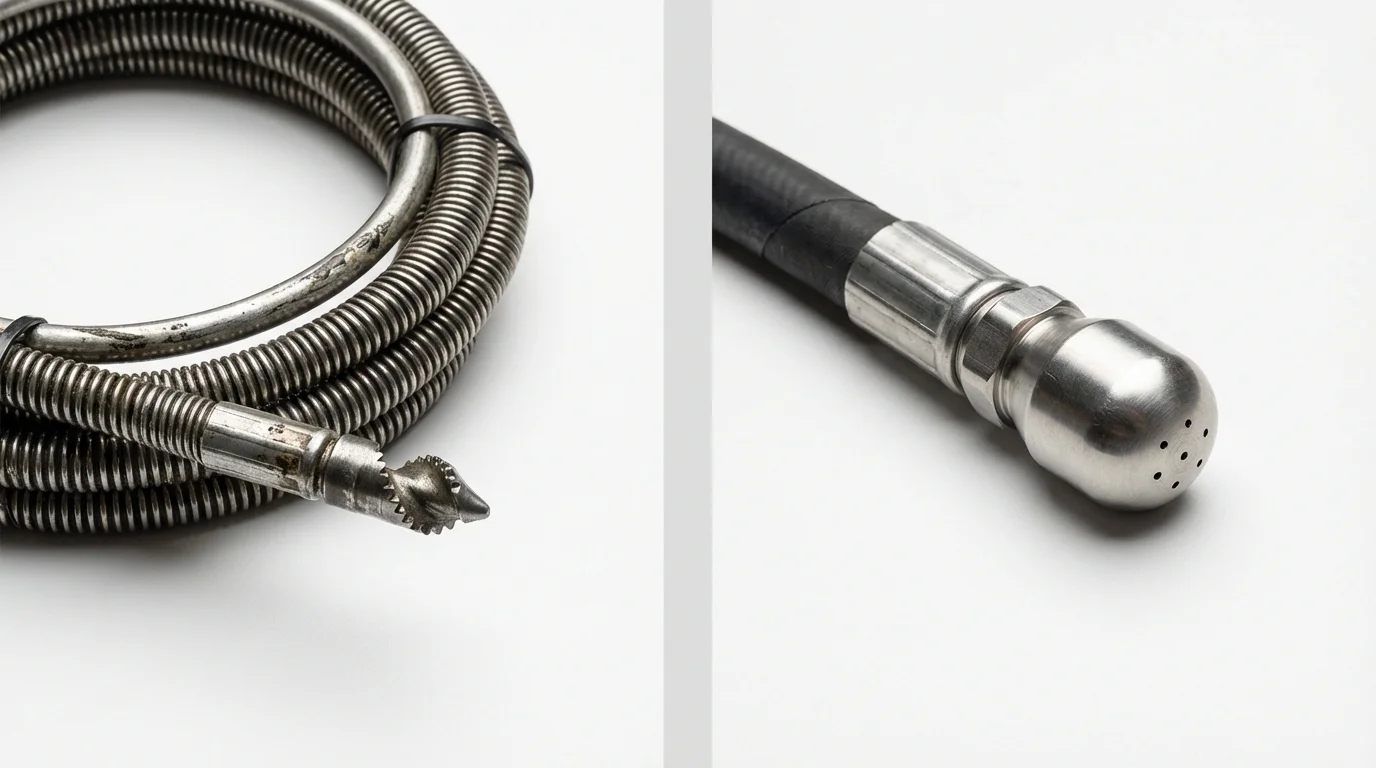 Drain snake cable and hydro jetting nozzle used for drain cleaning in Pine Bluff, AR