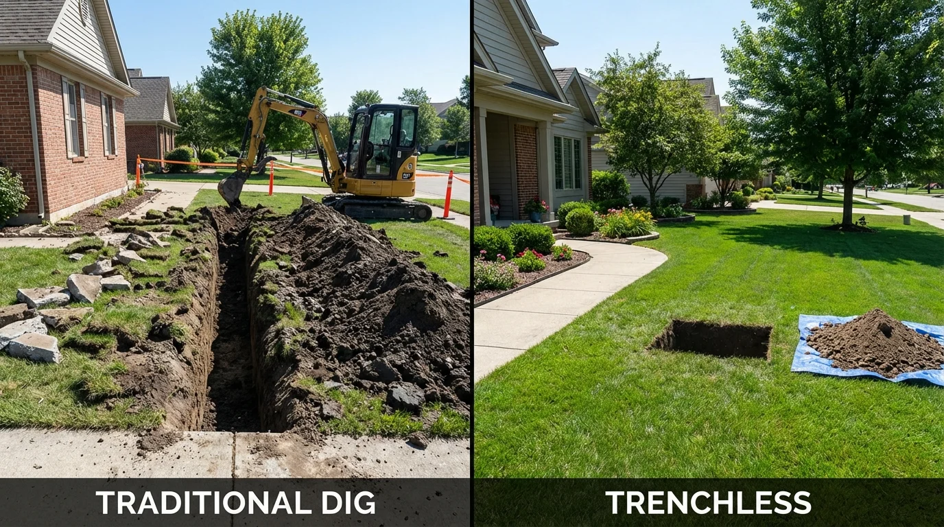 Trenchless sewer repair with minimal yard damage versus traditional excavation in Pine Bluff, AR